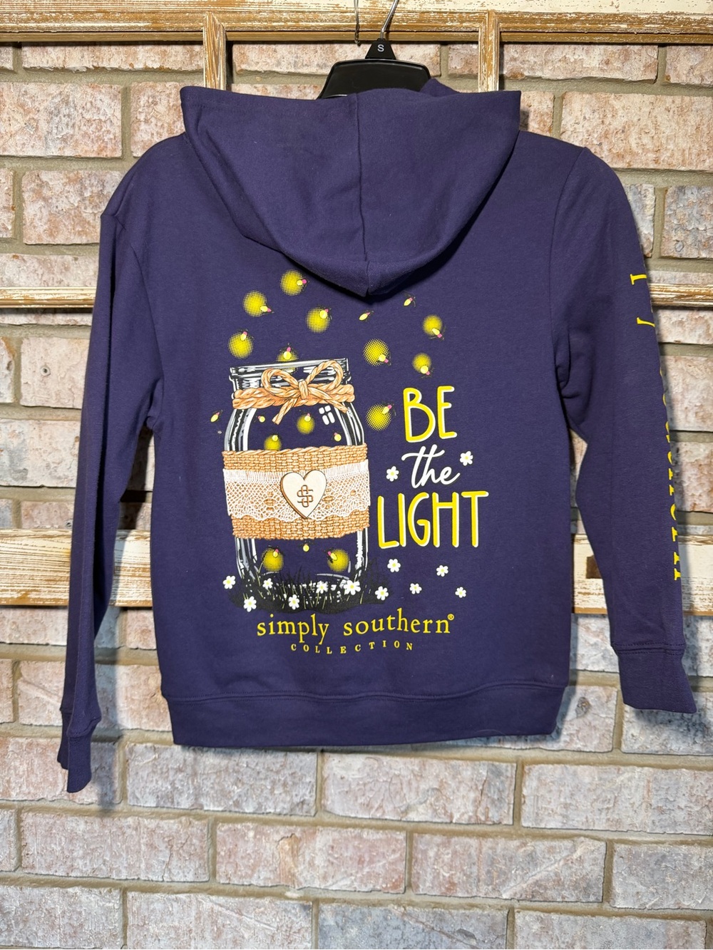NWT Youth Medium Simply Southern Navy & Yellow 'Be the Light' Kids Hoodie